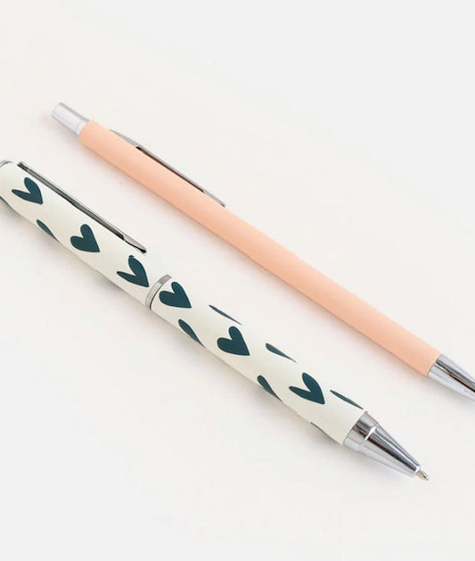 Black & White Hearts and Pink Pen and Pencil Set