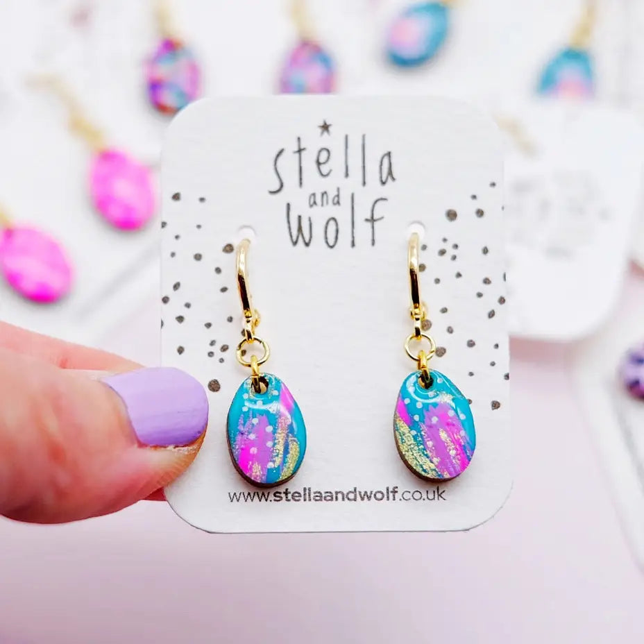 Colourful Abstract Teardrop Dangle Earrings