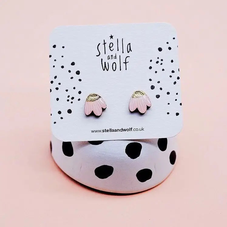 Pale Pink Wooden Petal Studs