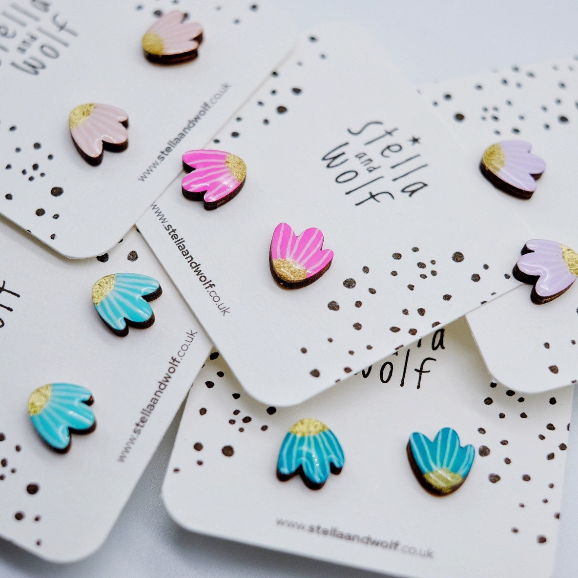 Pale Pink Wooden Petal Studs