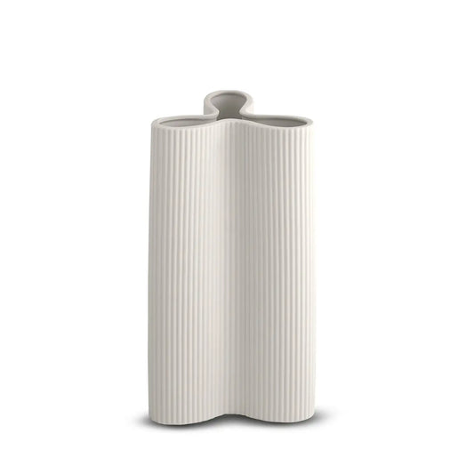White Ribbed Petal Vase