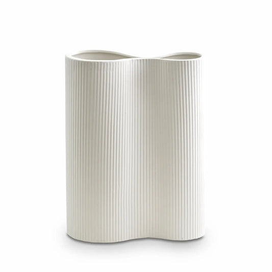 White Ribbed Porcelain Infinity Vase