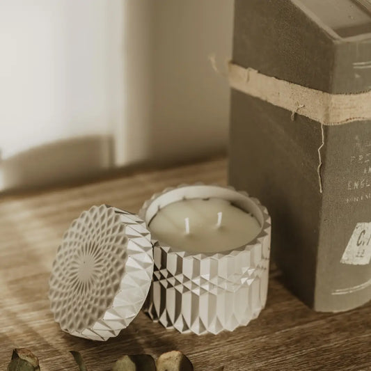 Grey Geo Stone Candle - Peppermint & Fir Balsam