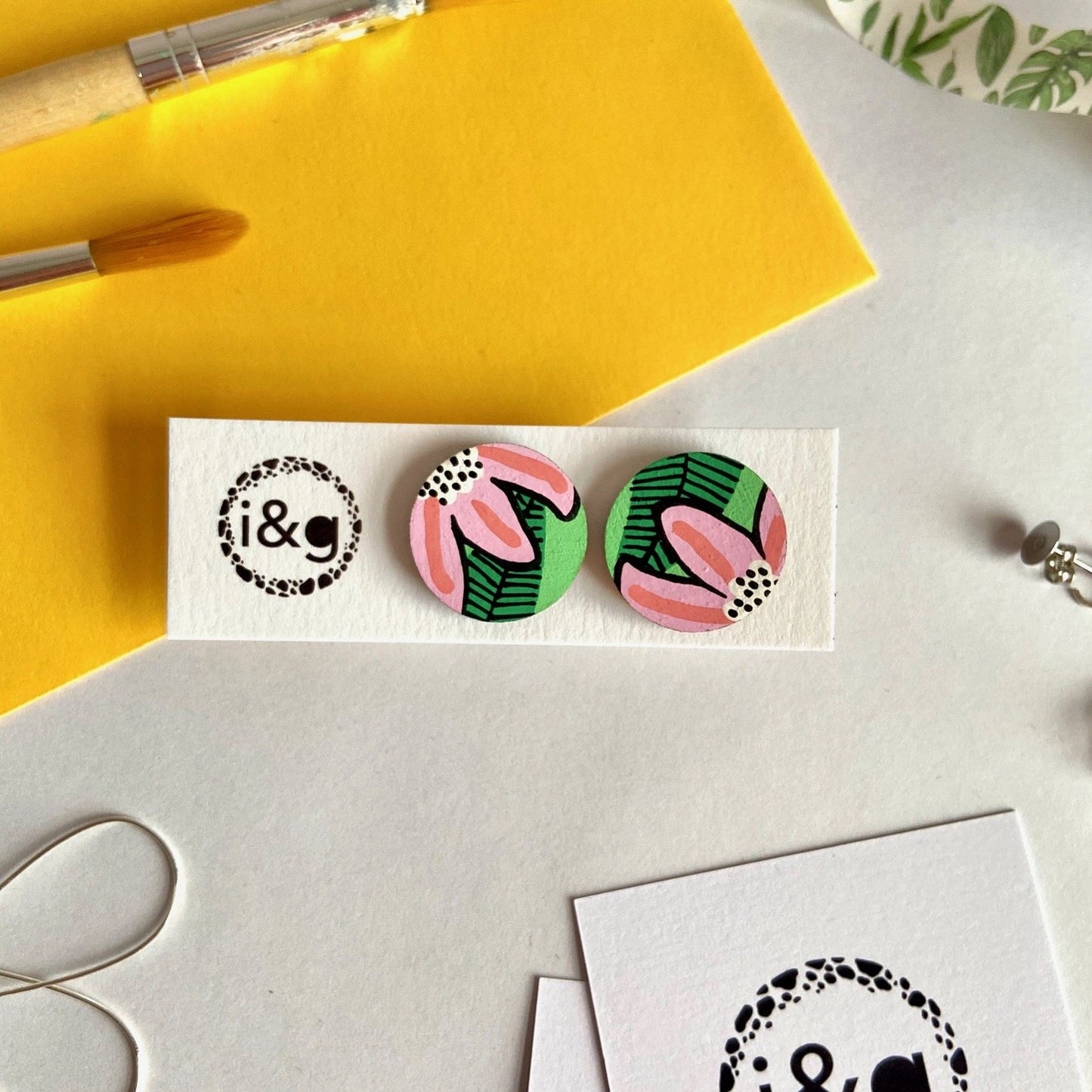 Pink Wild Flower Studs