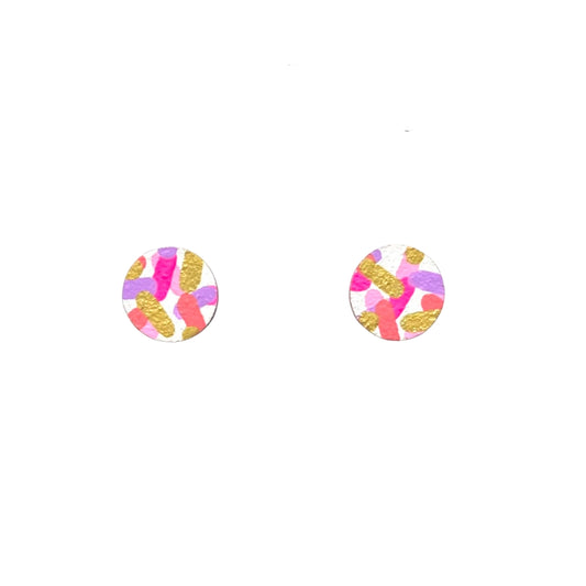 Mini Pink Circle Confetti Stud Earrings