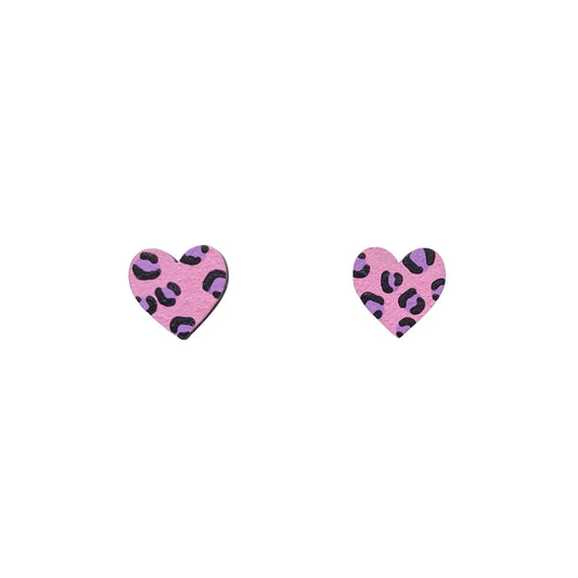 Mini Leopard Print Pink and Purple Wooden Earrings