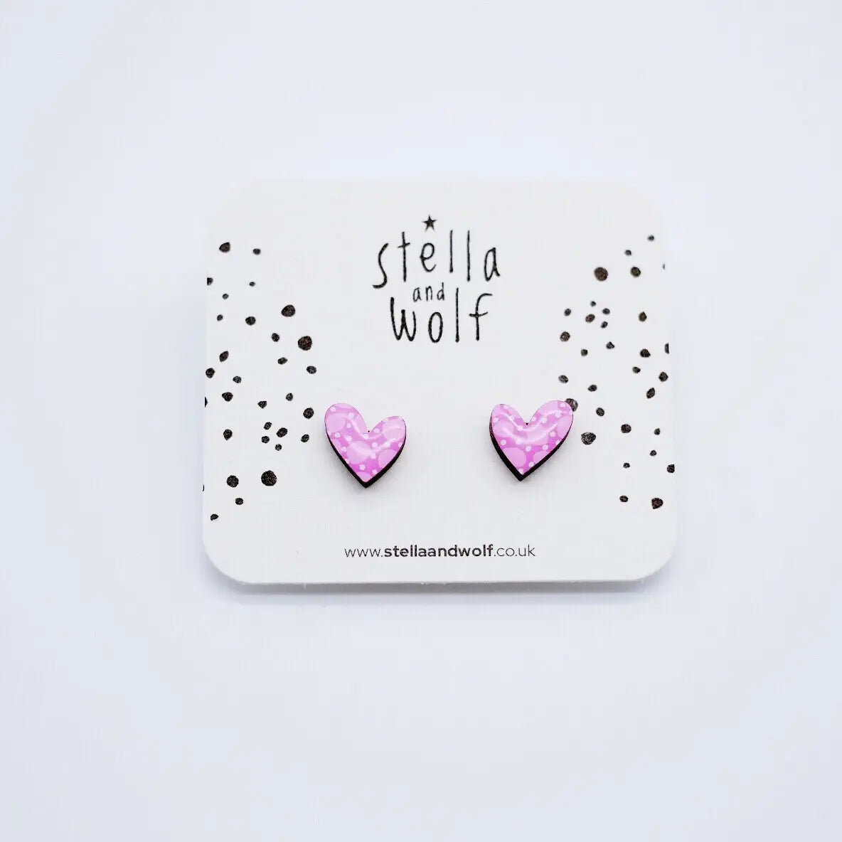 New Pink spotty wonky heart earrings