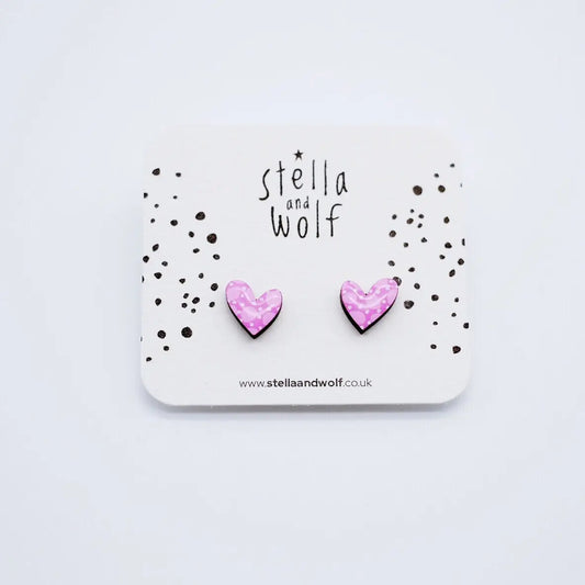 New Pink spotty wonky heart earrings