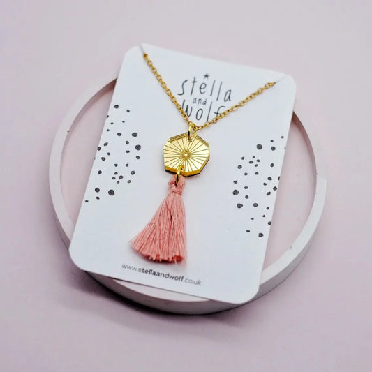 Gold Abstract Mirrored Acrylic Charm Necklace