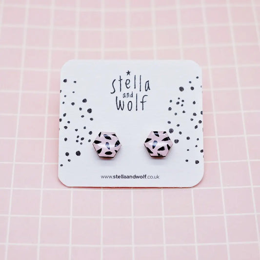 Pink and Black Modern Retro Style Earrings