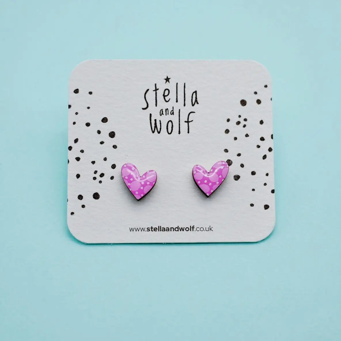New Pink spotty wonky heart earrings