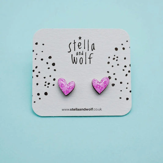 New Pink spotty wonky heart earrings